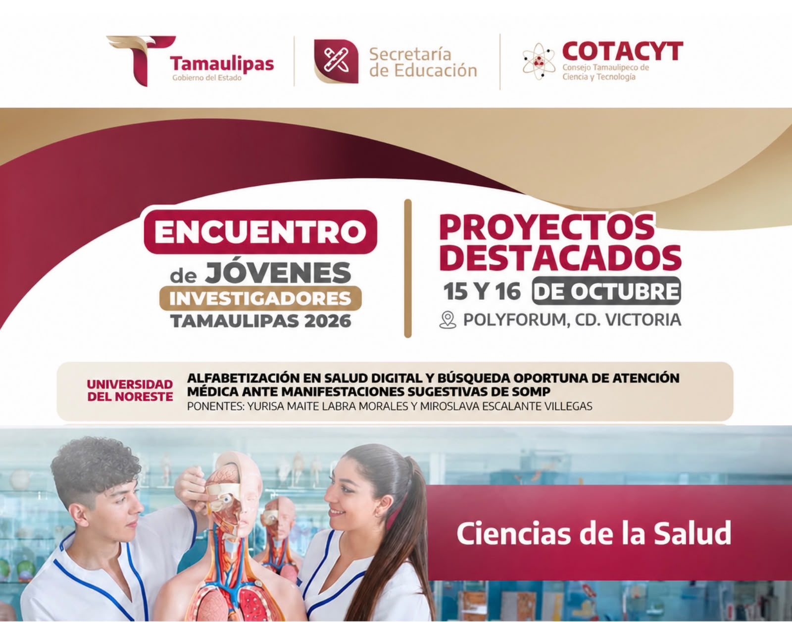Alumnas de Medicina de la UNE en el Encuentro Jóvenes Investigadores de Tamaulipas 2026